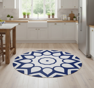 Delft blue mandala flowers kitchen vinyl mat - TenStickers