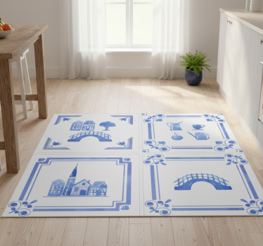 Delftware dutch houses kitchen vinyl mat - TenStickers