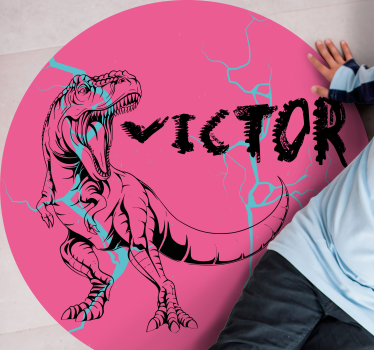 Pink T-Rex with name kids rug - TenStickers