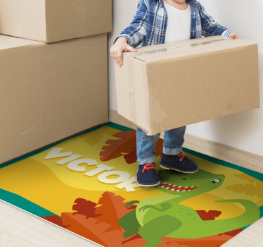 Dinosaur personalised name vinyl rug - TenStickers