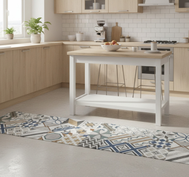 Eclectic geometric patchwork kitchen vinyl mat - TenStickers