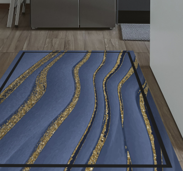 Blue and golden waves marble rug - TenStickers