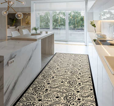 Floral black pattern kitchen flooring - TenStickers