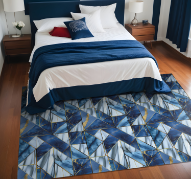 Geometric blue and golden effect marble vinyl rug - TenStickers