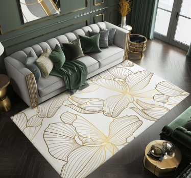 Golden flowers living room vinyl rug - TenStickers