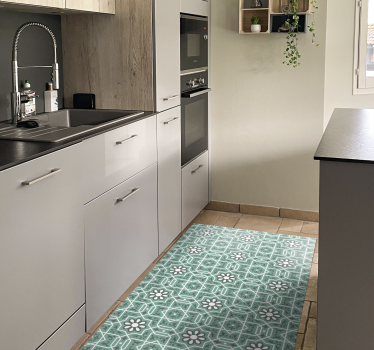 Green floral tiles kitchen mat - TenStickers