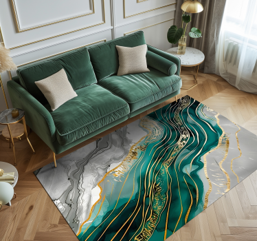 Grey & Green with golden effect marble rug - TenStickers