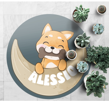 Puppy with bone and name kids rug - TenStickers