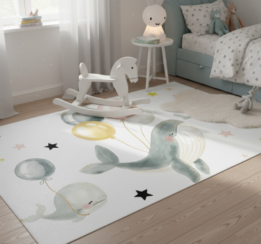Happy whales with balloons bedroom carpet - TenStickers
