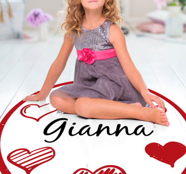 Red hearts and name teenage bedroom rug - TenStickers