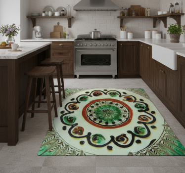 Horezu tiles kitchen vinyl mat - TenStickers