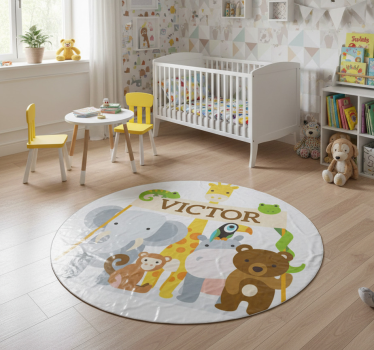 Kids carpet featuring personalized welcoming animals - TenStickers