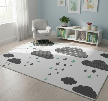 Kids carpet in grey rainy clouds design - TenStickers