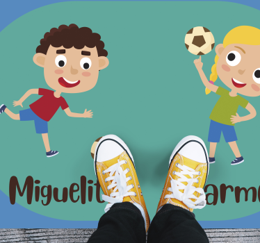 Children engaging in football with name kids rug - TenStickers