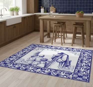 Kitchen vinyl mat blue delft design - TenStickers