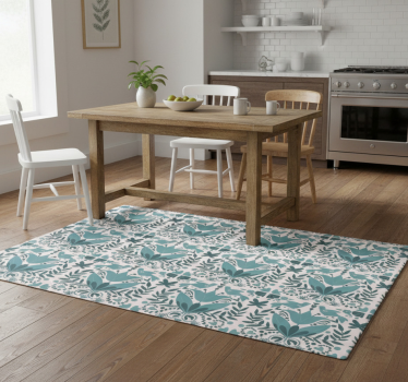 Kitchen vinyl mat blue folk art pattern with birds - TenStickers