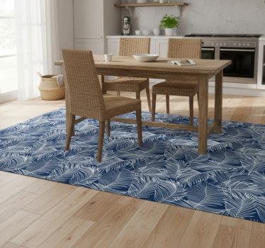 Kitchen vinyl mat blue leaves with white outline - TenStickers