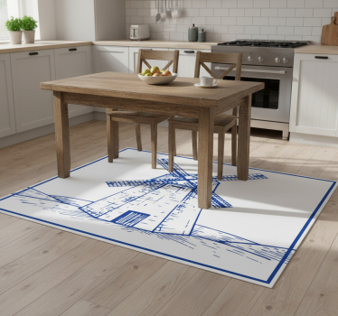 Kitchen vinyl mat delft blue mill design - TenStickers