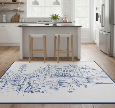 Kitchen vinyl mat delfts blue canal houses - TenStickers