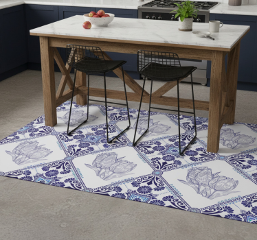 Kitchen vinyl mat delfts blue tulips design - TenStickers