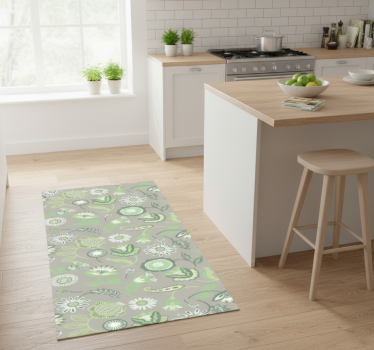 Kitchen vinyl mat delicate green floral design - TenStickers