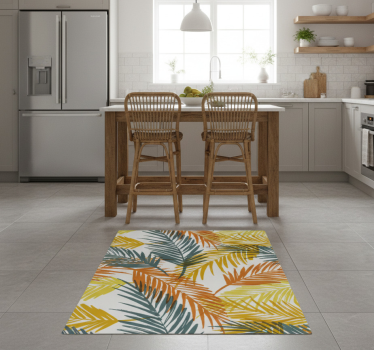 Kitchen vinyl mat hand-drawn tropical palm leaves - TenStickers