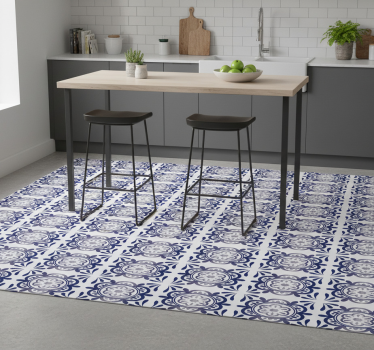 Kitchen vinyl mat in antique blue spanish tile - TenStickers