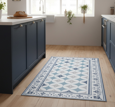 Kitchen vinyl mat in azure tile design - TenStickers