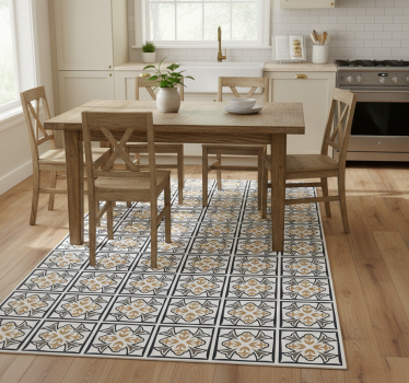 Kitchen vinyl mat in beige and black portuguese tile - TenStickers