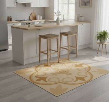 Kitchen vinyl mat in beige vintage floral design - TenStickers