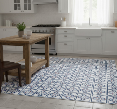 Kitchen vinyl mat in blue and red portuguese tile - TenStickers