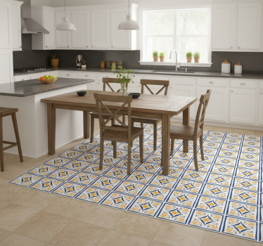 Kitchen vinyl mat in blue and yellow portuguese tile - TenStickers