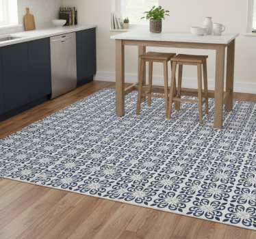 Kitchen vinyl mat in dark blue clover tile - TenStickers