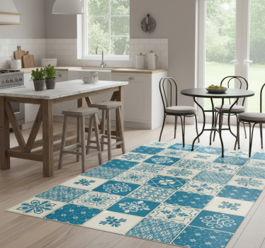 Kitchen vinyl mat in gray and blue pattern - TenStickers