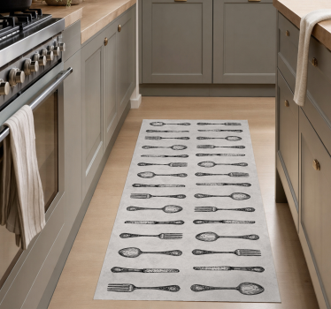 Kitchen vinyl mat in grey cutlery design - TenStickers