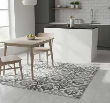 Kitchen vinyl mat in greyscale damask design - TenStickers