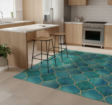 Kitchen vinyl mat in jade green with gold accent - TenStickers