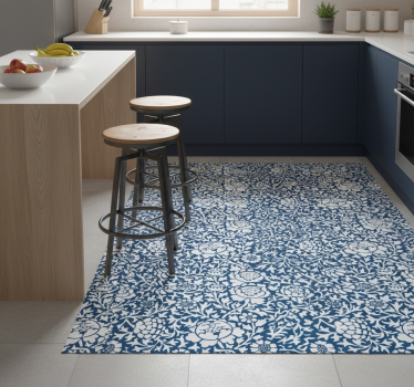 Kitchen vinyl mat in marine blue floral design - TenStickers