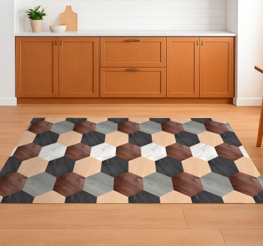 Kitchen vinyl mat in mixed wood hexagons - TenStickers
