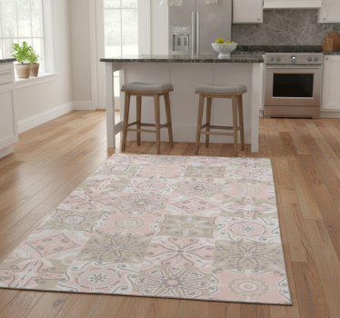 Kitchen vinyl mat in pink and grey tile design - TenStickers