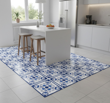Kitchen vinyl mat in typical beautiful blue tile - TenStickers