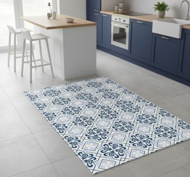 Kitchen vinyl mat in typical blue portuguese tile - TenStickers