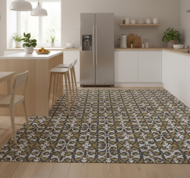 Kitchen vinyl mat in vintage beige floral tiles - TenStickers