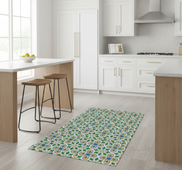 Kitchen vinyl mat in yellow and blue portuguese tile - TenStickers