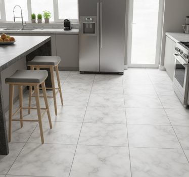 Kitchen vinyl mat square white marble tile - TenStickers