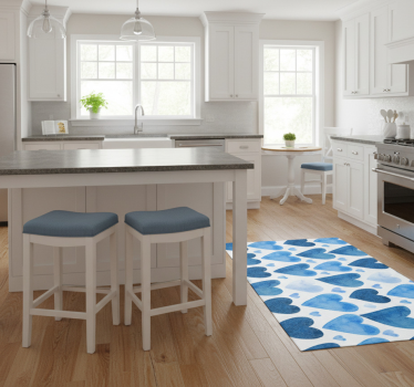 Blue sweet hearts kitchen vinyl mat - TenStickers