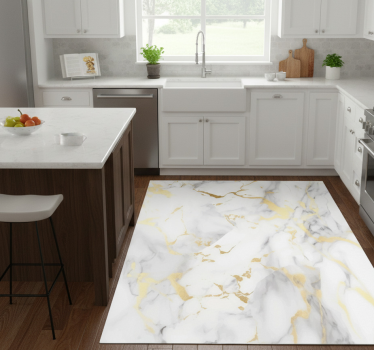 Kitchen vinyl mat white marble with gold veins - TenStickers