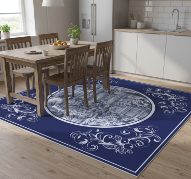 Kitchen vinyl mat with blue delft crowd design - TenStickers