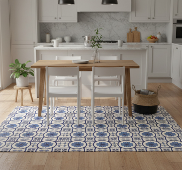 Kitchen vinyl mat with blue flower portuguese tile - TenStickers