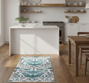 Kitchen vinyl mat with blue folk art birds pattern - TenStickers